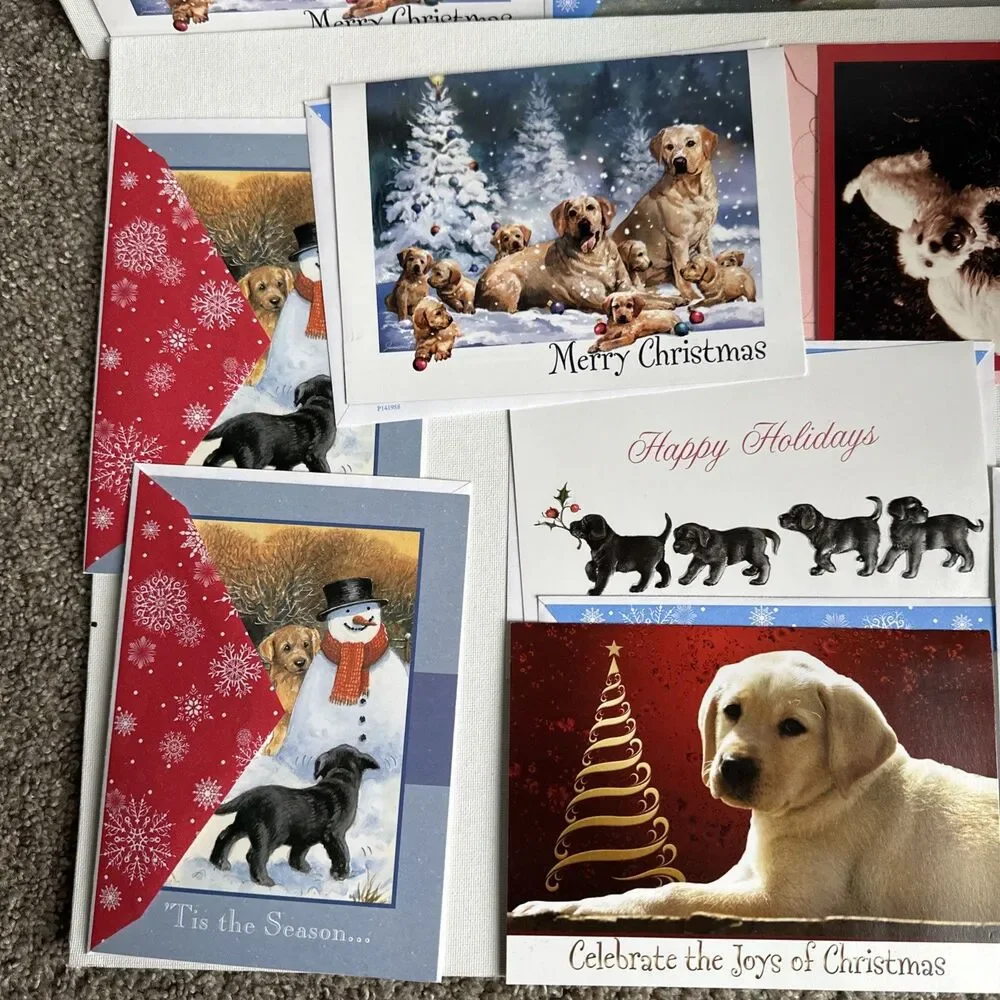 Dog Christmas Cards Lot of 9 Yellow Lab Black Lab Mixed Prints Holiday Greeting